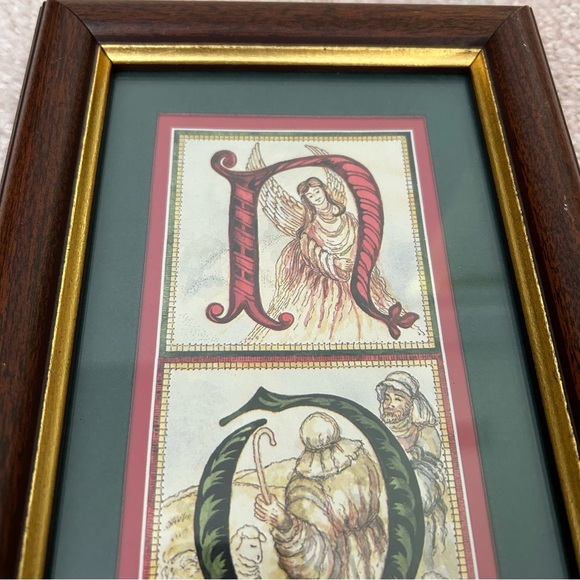 NOEL Art Print Christmas Decor Nativity & Angel in BROWN & GOLD FRAME - Picture 4 of 12